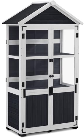 M MCombo Gartenschrank Holz Klein, Outdoor Gartenhaus Geräteschuppen Wetterfest, Gewächshaus für den Außenbereich Balkon Terrasse, 100 × 53 × 178 cm, 0111 (Anthrazitgrau)