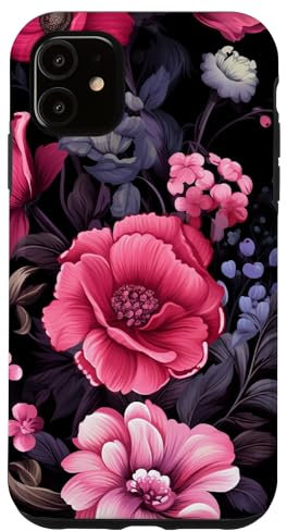iPhone 11 Black And Pink Floral Pattern Flowers Case