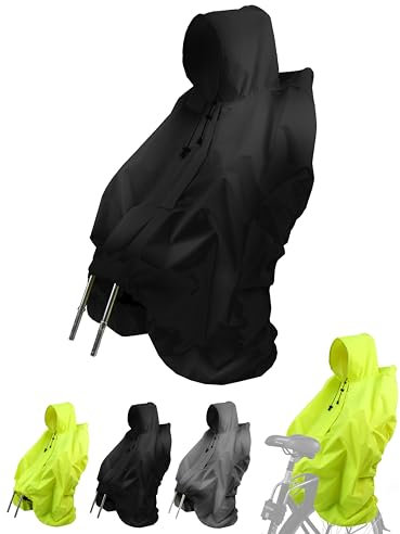 BambiniWelt Regencape Kinder – Regenponcho für Fahrradsitz, für Römer, wasserabweisend & reflektierend, Nylon Regenschutz mit Kapuze für Helm, für Kinderfahrradsitze, Farbe: schwarz (Nylon)