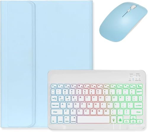 Bueuwe Keyboard Case for iPad 9th/8th/7th 10.2'', Air 3rd Gen 10.5 (2019),Pro 10.5 (2017) Backlit Detachable Wireless Keyboard Case with Pencil Holder,Sky Blue