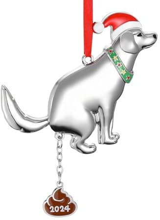 Vintage Cute Dog Poop Ornaments - Funny Metal Hanging Decorations for Christmas Tree