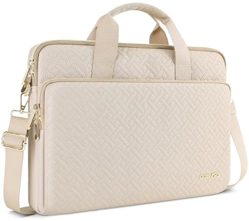 DOMISO Custodia PC Portatile Borsa Tracolla 17,3 Pollici,Impermeabile Borsa Messenger per Porta Laptop Computer Abbinato con Cerniera Oro Compatibile con 17,3 HP ASUS dell Microsoft,Beige