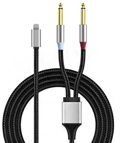 Berfea Câble jack 6,35 mm 1/4 stéréo Y répartiteur audio adaptateur auxiliaire 6,6 FT/2 m compatible avec iPhone 14/14 Pro/13/13 Pro/12 Pro/11 Pro pour amplificateur, mixeur, haut-parleur, casque