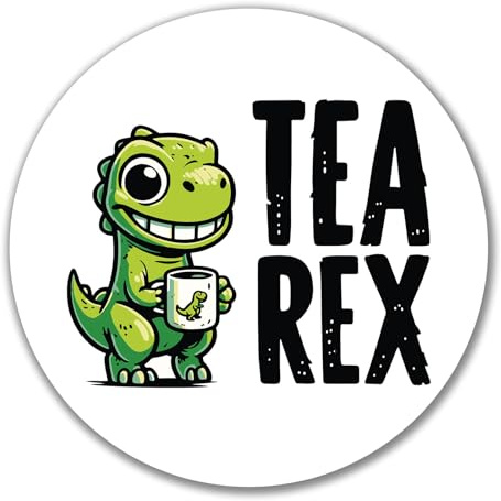 Huuraa Aufkleber Tea Rex Dinosaurier Geschenk | Dekoaufkleber 10cm rund Sticker Geschenkidee Dekoausticker