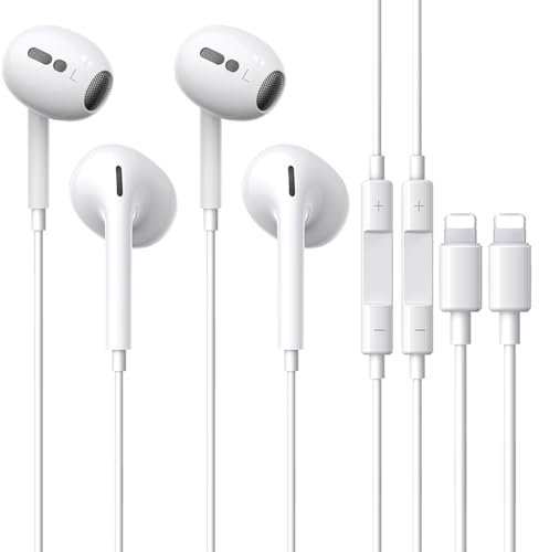 2er Pack Kopfhörer für iPhone [MFi-zertifiziert] In Ear Kopfhörer mit Kabel,HiFi-Stereo-Sound Eingebautem Mikrofon und Lautstärkeregler Kompatibel mit iPhone 14 Pro/Pro/Plus/13/11/12/SE/XR/XS/8/7