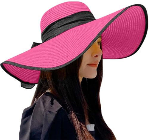 Generisch Chapeau d'été élégant pour femme - Grand chapeau de paille à large bord - Pliable - Enroulable - Chapeau de soleil - Chapeau de soleil, rouge, taille unique