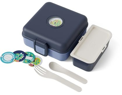 monbento - Porta Sandwich Bambini Snacky blu Infinity - Portapranzo per Panino Integrale - Posate Incluse - Porta Merenda Personalizzabile - Ideale per Scuola/Picnic – Senza BPA