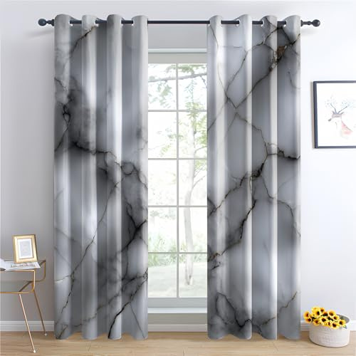 Luxfieo Marmor Vorhänge Geometrisch Modern Abstrakt Vorhang Blickdicht Gardinen Verdunklungsvorhänge mit Ösen Thermovorhang für Wohnzimmer Schlafzimmer Fenster Deko 2er Set H 175 x B 140 cm