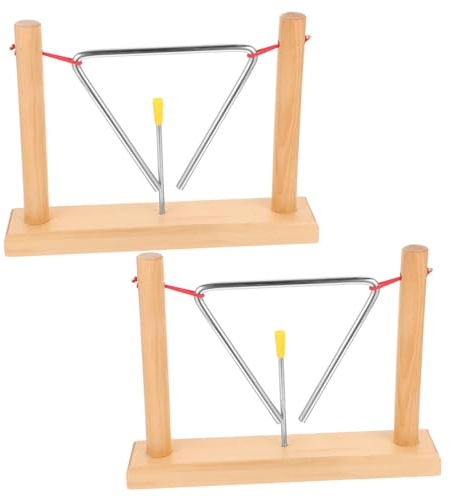 GALPADA Dreieckige Glocke Triangel Schlaginstrument für Kinder und Anfänger aus Eisen mit Holzständer und Schlägeln 2 Satz Beige Leicht mit Abgerundeten Kanten