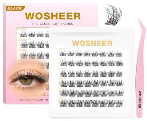 Wosheer 3D Pre Glued Cluster Lashes Self Adhesive Eyelashes Kit With Tweezer No Glue Needed Cluster Lashes for D Curvature Pre Glued Eyelashes Kit（Zooli Kit, 10mm-16mm）