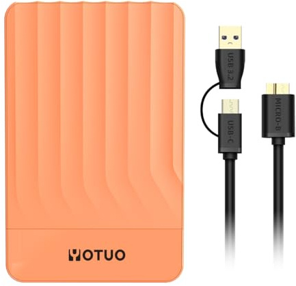 YOTUO Externe Festplatte, 750 GB, tragbare Speichererweiterung, HDD, USB 3.0 & USB-C für PC, Mac, Desktop, Laptop, Smartphone, PS4, Xbox One, Xbox 360, Büro und Spiel, Orange
