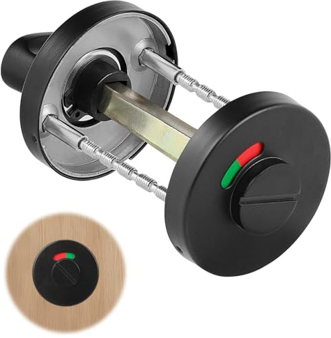 DBREAKS Juego de rosas de WC de acero inoxidable con pomo giratorio y indicador de ocupación para baños - Accesorio de cerradura de puerta de WC con pestillo giratorio para inodoro, Negro
