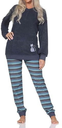 Normann Damen Frottee Pyjama mit Bündchen + niedliches Tier-Motiv - auch in Übergröße