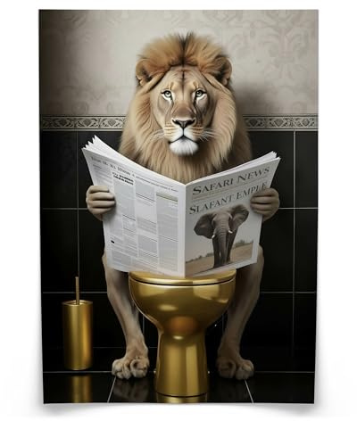 Muralo Poster Löwe auf der Toilette, ohne Rahmen, UV-beständig - 30x40 cm | Bilder, glatte und seidige Oberfläche, fotografische Druckqualität - ideal für Badezimmer und WC