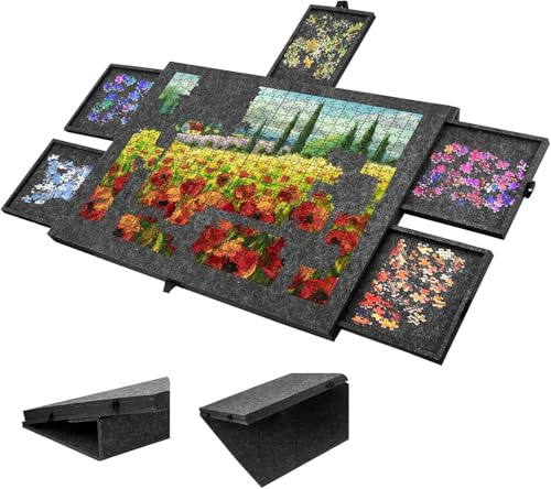 Tilting Jigsaw Puzzle Board,2 in 1 Puzzle Boards and Storage with Stand & Cover,Jigsaw Board for 1000 pieces with 6 Drawers,Puzzle Table with Lightweight Design for Adults & Kids