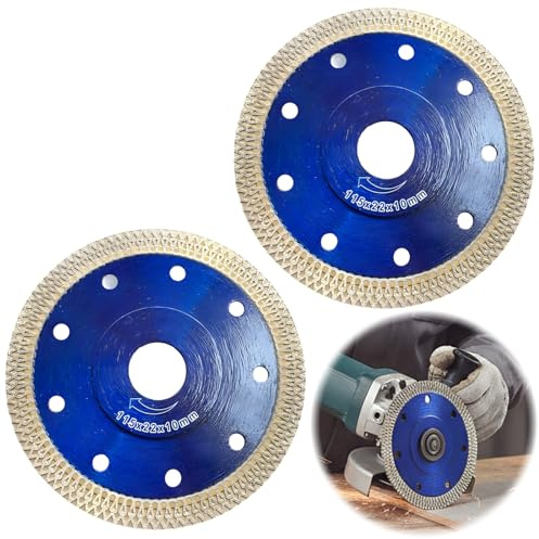 2 Pack Tile Cutting Disc for Angle Grinder,115mm Diamond Cutting Disc, Stone Cutting Disc for Angle Grinder for Tile, Granite, Concrete and Marble Materials 115 x 10 x 22MM