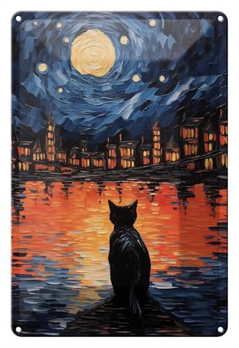 Wallario Blechschild Wandbild aus Metall Blick eines Nachtwächters - 20 x 30 cm in Premium-Qualität: Brillante Farben