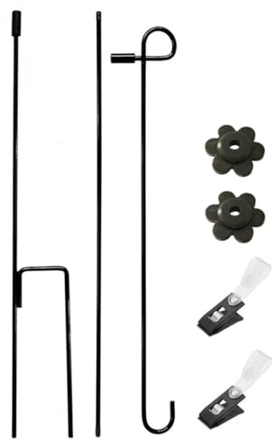 Fenical Support de Drapeau de Jardin en Fer Noir avec Clip Stoppeur et Support à Branchement pour Décoration Extérieure et Occasions Diverses
