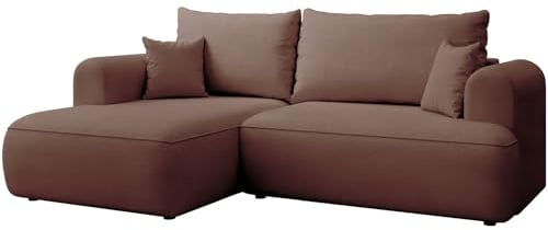 Selsey Ecksofa mit Schlaffunktion und Bettkasten 238 cm – Kupferbraun Chenille Stoff Easy Clean – Sofa L-Form Links – Modernes Schlafsofa mit Bettfunktion für das Wohnzimmer