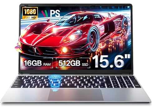 Hopekid 15.6 Inch Laptop, 16GB RAM 512GB ROM Business Laptop, 1080 FHD, 3-level Backlit Keyboard Student Laptops, Fingerprint Unlock, Laptops Computer with USB C Charger, USB 3.0/HDMI/WiFi/BT5.0