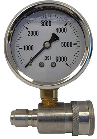 Ultimate Washer UW16-PW173B Pressure Gauge & Adaptor for Pressure Washers, Stainless Steel, 6000 PSI Rated