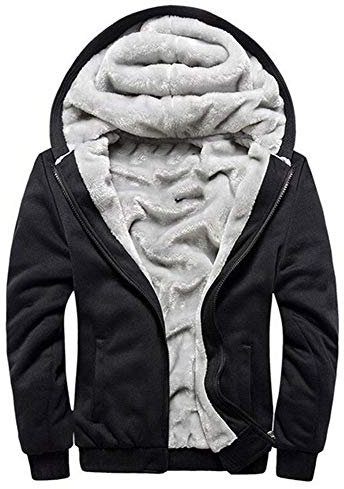 LBL Men's Hoodies Full Zip Up Fleece Jacket Casual Hooded Sweatshirt Plus Size Winter Warm Coat W11 Black L