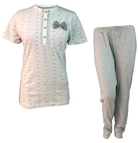 Irge Pigiama Donna Mezza Manica Pantalone Lungo in Cotone Art. IR 417 (Grigio, S)