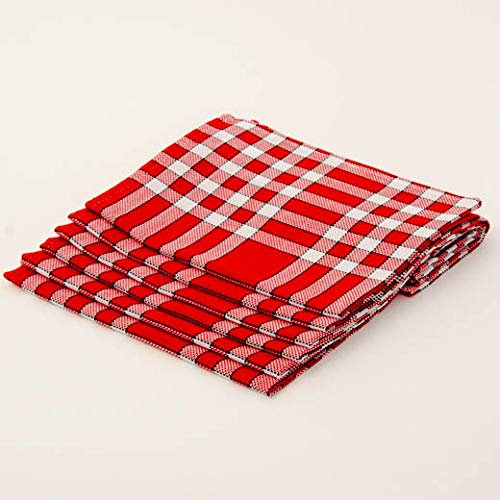 Lingorama Serviette de Table 50 x 50 Normandes Carreaux Pur Coton - Vendu par 3 - Coloris Rouge