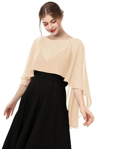 Hotshawl Capelets für Damen, Chiffon-Umhang, Schals und Wickeltuch, für Abendkleid, Hochzeitsumhänge, Champagner, Einheitsgröße