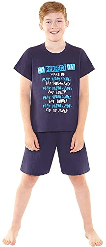Boys Teens Gaming Gamer Football Short Pyjamas Set Nightwear Sleepwear UK Seller - Perfect Day Navy - 11/12 Years
