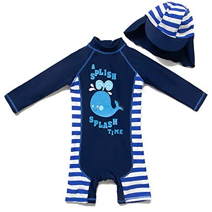 BONVERANO Baby Junge EIN stück Langärmelige-Kleidung UV-Schutz 50+ Badeanzug MIT Einem Reißverschluss(Blau-CXPSFisch,18-24Monate…