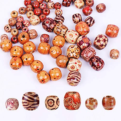 Anyasen haarperlen 450 Stück Holzperlen Gemischte Farben natürliche Gemalt Holzperlen Runde Lose holzperle mit 2mm 4mm 7mm Loch Perlen Kugeln für basteln auffädeln DIY und Haar Bart Dreadlocks Schmuck