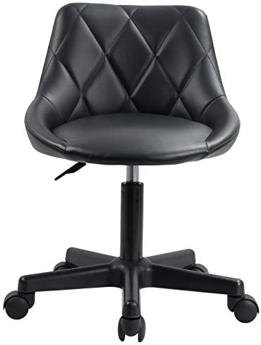 KKTONER Drehstuhl Rollhocker Arbeitshocker mit Lehne höhenverstellbar Drehhocker aus PU Leder schwarz