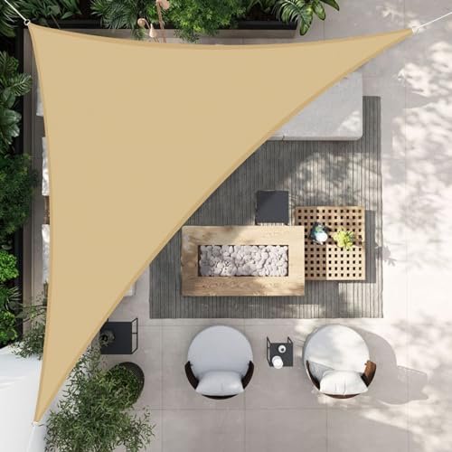 HENG FENG Toldo Vela de Sombra Impermeable Triangular 3x3x4.25m Poliéster Protección Rayos UV Resistente para Terraza Patio Exterior Jardín Color Arena