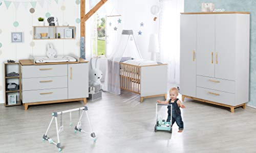roba SET 'Caro', inkl. Kombi-Bett 70x140 cm, Wickelkommode & 3-türigem Schrank, Lichtgrau/Goldeiche