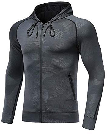 MakingDa Herren-Kapuzenpullover mit Reißverschluss, Laufjacke, atmungsaktiv, leichtes Sweatshirt, bequeme Sportkleidung für Jogging, Workout, grau, L