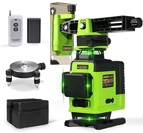 Zokoun Laser Floor and Wall Powerful Green 16 Lines, 360° Rotary Self-Leveling Laser Level Horizontal&Vertical Cross with Wireless Control 4D Laser Level with Li-ion Battery (IE16R)