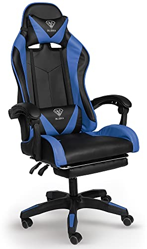TRISENS Gaming-Stuhl mit Fußstützen - Bürostuhl ergonomisch stufenlos einstellbar - Gamer Chefsessel, Computer Office Chair, Schreibtischstuhl, Büro Stuhl, Farbe:Schwarz/Blau