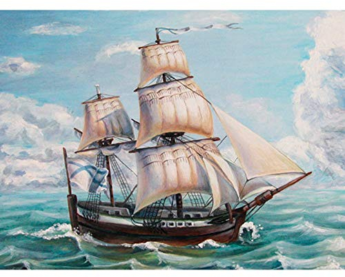 Ideen mit Herz 5D Diamond Painting | Diamant Painting Set | 30 x 40 cm | Motivleinwand | runde Steinchen | inkl. Zubehör | verschiedene Bilder zur Auswahl (Segelschiff)