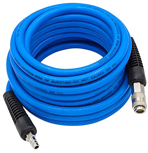 YOTOO PVC Air Compressor Hose 15m Long 6mm ID X 11mm OD 300 PSI with Bend Restrictors, 1/4 Europe Quick Coupler and Plug, Blue