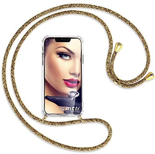 mtb more energy® Handykette kompatibel mit Sony Xperia 10 III (6.0'') - Natural/Gold - Smartphone Hülle zum Umhängen - Anti Shock Full TPU Case