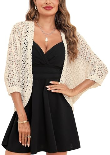 Gyabnw Boléro Femme Cardigan Court Chic et Elegant Manche 3/4 Gilet d'été Doux Femme Veste Ouverte Chic pour Mariage Robes Plages