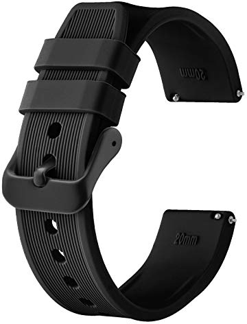 BISONSTRAP Silikon Armband 24mm, Schnellwechsel Gummi Uhrenarmband für Herren Damen,Schwarz/Schwarze Schnalle
