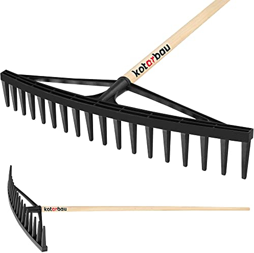 KOTARBAU® Rastrello robusto, 610 mm, 18 denti con manico, scopa per foglie, scopa a ventaglio, rastrello giardino, in plastica, colore nero
