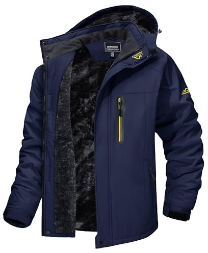 MAGCOMSEN Giacca da Sci Impermeabile da Uomo Antivento da Montagna Parka in Pile con Cappuccio