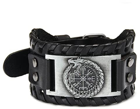Thajaling Runen Kompass Armband, Handgefertigtes Lederarmband, nordisches Wikinger Armband für Herren