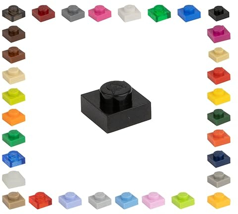 100 Mosaik Fliesen Bausteine 1x1 Noppen Kompatibel 34 vers. Farben Tiles Klemmbausteine (650 - Schwarz)