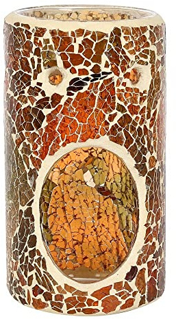 Elegant Brown Glass Pillar Crackle Oil Burner - 14.5cm x 7.5cm (1 Pc.) - Luxurious Design, Premium Material, Aromatherapy Accessory - Ideal for Home & Office Decor
