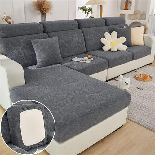 TOPCHANCES Sofa Sitzkissenbezüge - Soft Stretch Sofa Cover Sofa Kissenbezüge, Sofa Sitzbezüge Couchbezüge L Form, Couch Kissenbezüge Sofa Slipcover (Grau Blätter)