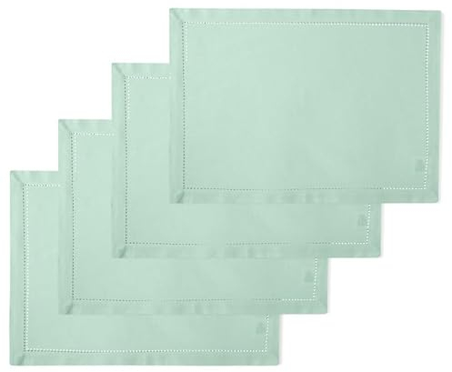 Encasa XO Tischsets Set aus 4 | Reine Baumwolle mit Hohlsaum-Design | Mint Green | Rechteckige 48x32 cm - Tischuntersetzer | Maschinenwaschbar